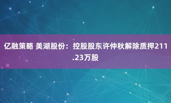 亿融策略 美湖股份：控股股东许仲秋解除质押211.23万股