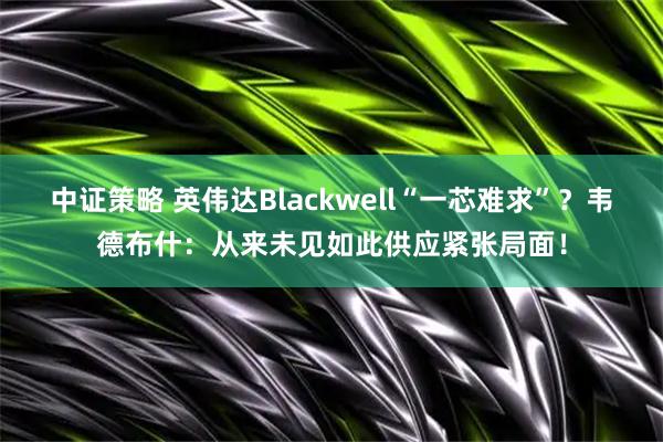 中证策略 英伟达Blackwell“一芯难求”？韦德布什：从来未见如此供应紧张局面！